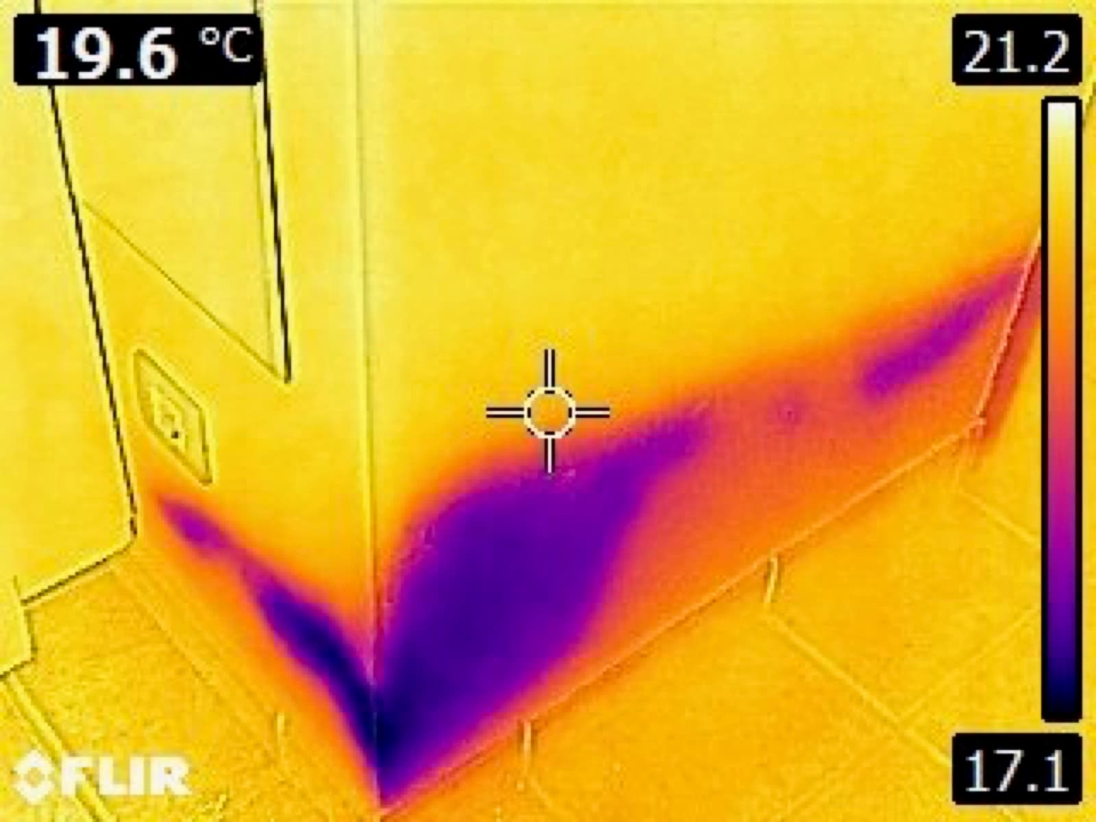 Thermal scan of moisture trapped behind a wall